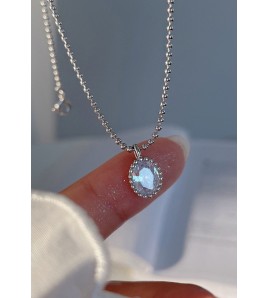 LCR3032 S925純銀橢圓鋯石圓珠項鏈