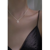 LCR3032 S925純銀橢圓鋯石圓珠項鏈