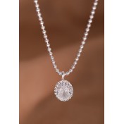 LCR3032 S925純銀橢圓鋯石圓珠項鏈