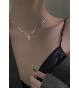 LCR3032 S925純銀橢圓鋯石圓珠項鏈