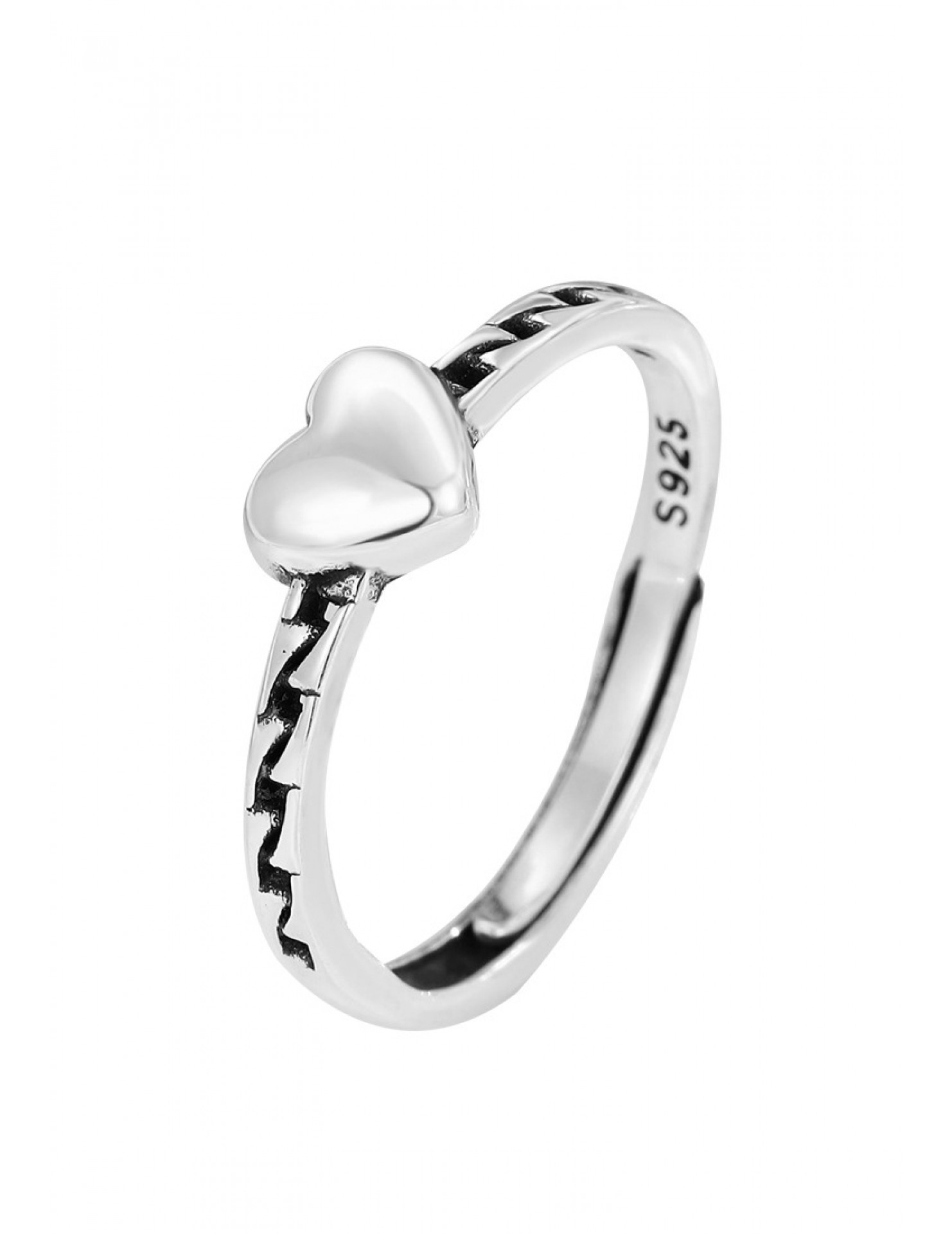 LDR2020-2 S925銀復古愛心開口戒指
