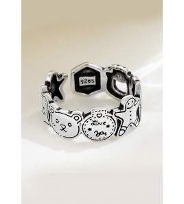 LDR2024 S925銀復古卡通薑餅人戒指