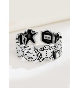 LDR2024 S925銀復古卡通薑餅人戒指