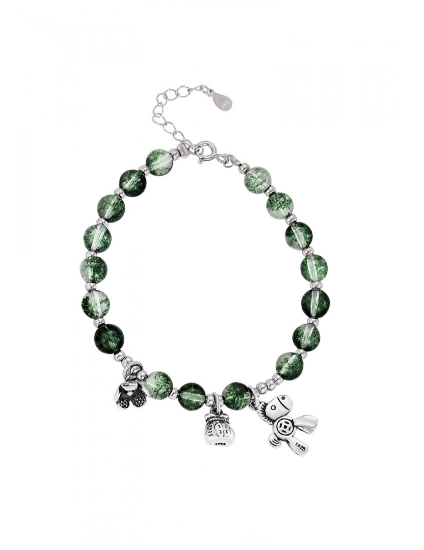 LDR2027 S925銀綠幽靈水晶圓珠手鏈