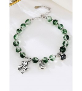 LDR2027 S925銀綠幽靈水晶圓珠手鏈