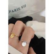 LDR2030 S925銀幾何光面圓牌戒指