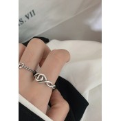 LDR2032 S925銀幾何圓形開口戒指