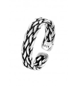 LDR2039 S925銀編織鏈條開口戒指