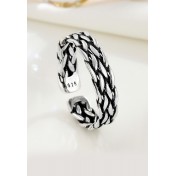 LDR2039 S925銀編織鏈條開口戒指