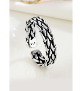 LDR2039 S925銀編織鏈條開口戒指