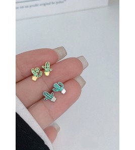 LDR24018 S925純銀仙人掌耳環