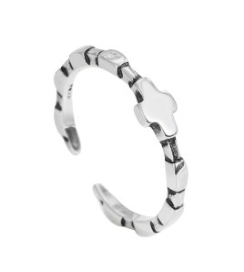 LDR24314 S925純銀復古光面十字開口戒指