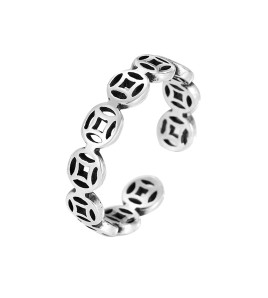 LDR24315 S925純銀復古銅錢開口戒指