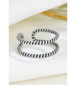 LDR24316 S925純銀復古雙層麻花開口戒指