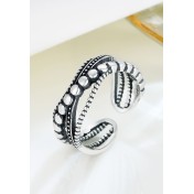 LDR24317 S925純銀復古交叉圓點戒指