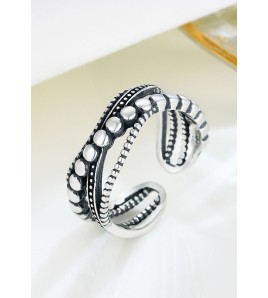 LDR24317 S925純銀復古交叉圓點戒指