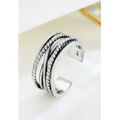 LDR24318 S925純銀復古纏繞開口戒指