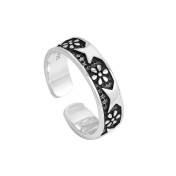 LDR24320 S925純銀復古雛菊花朵開口戒指