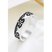 LDR24320 S925純銀復古雛菊花朵開口戒指