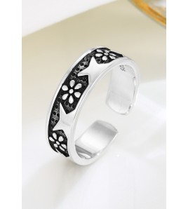 LDR24320 S925純銀復古雛菊花朵開口戒指