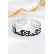 LDR24320 S925純銀復古雛菊花朵開口戒指