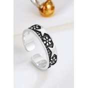 LDR24320 S925純銀復古雛菊花朵開口戒指