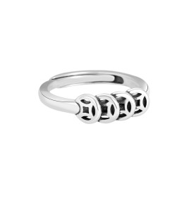 LDR24327 S925純銀復古銅錢開口戒指