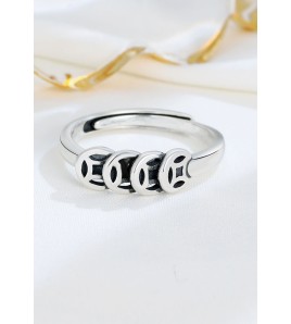 LDR24327 S925純銀復古銅錢開口戒指