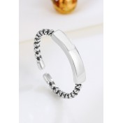 LDR24329 S925純銀復古光面扭花開口戒指