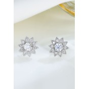 LDR24332 S925純銀鋯石花朵耳釘耳環