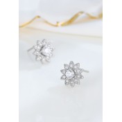 LDR24332 S925純銀鋯石花朵耳釘耳環