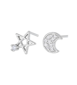 LDR24334 S925純銀簡約星星月亮不對稱耳環