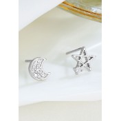 LDR24334 S925純銀簡約星星月亮不對稱耳環