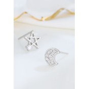 LDR24334 S925純銀簡約星星月亮不對稱耳環