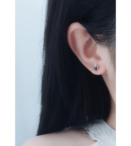 LDR24335 S925純銀滴釉可愛黑色貓咪耳環