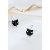 LDR24335 S925純銀滴釉可愛黑色貓咪耳環