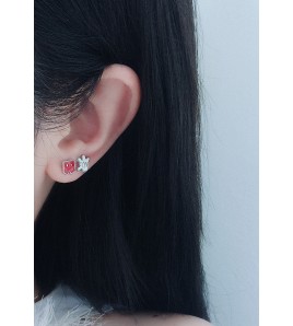 LDR24336 S925純銀滴釉可愛卡通不對稱耳環