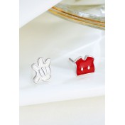 LDR24336 S925純銀滴釉可愛卡通不對稱耳環