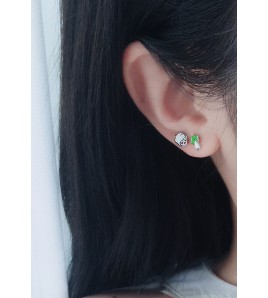 LDR24337 S925純銀滴釉可愛白菜小豬不對稱耳環