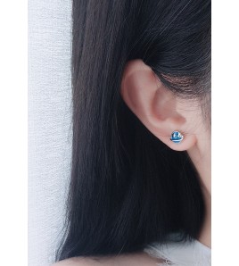 LDR24338 S925純銀藍色星球月亮不對稱耳環