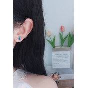 LDR24338 S925純銀藍色星球月亮不對稱耳環