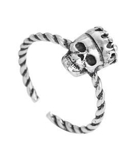 LDR24341 S925純銀古皇冠骷髏頭開口戒指