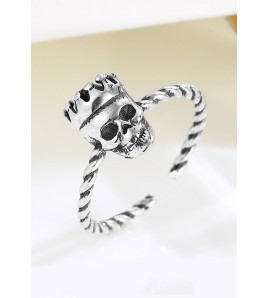 LDR24341 S925純銀古皇冠骷髏頭開口戒指