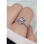 LDR24341 S925純銀古皇冠骷髏頭開口戒指