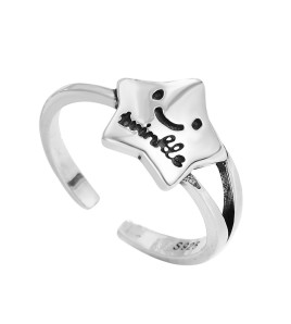 LDR24343 S925純銀復古五角星開口戒指