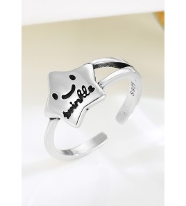 LDR24343 S925純銀復古五角星開口戒指