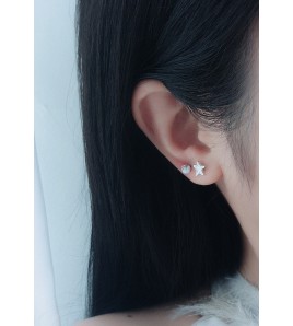 LDR24351 S925純銀滴釉白色貝殼海星耳環