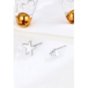 LDR24351 S925純銀滴釉白色貝殼海星耳環