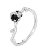 LDR24352 S925純銀黑鑽玫瑰花開口戒指