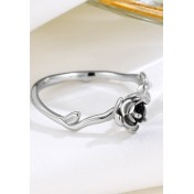 LDR24352 S925純銀黑鑽玫瑰花開口戒指